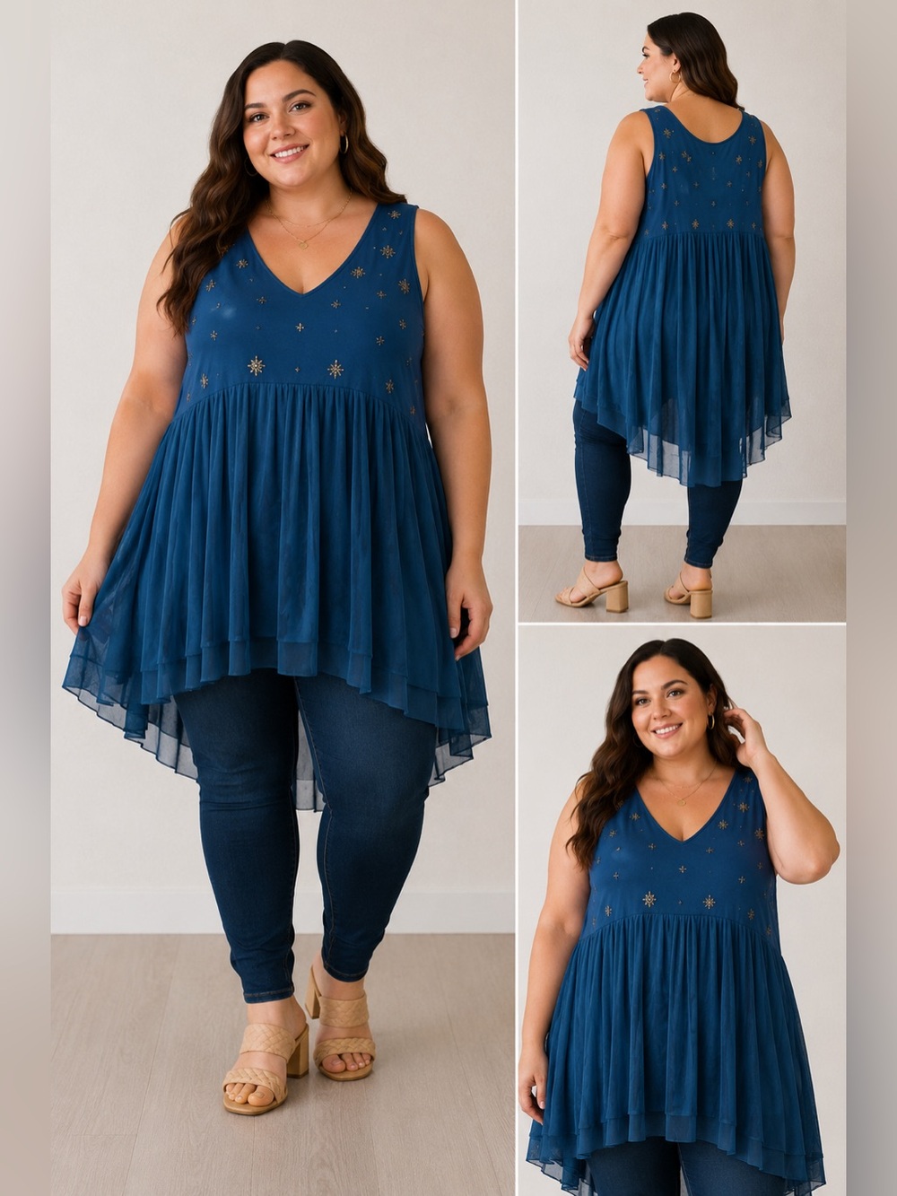 torrid Navy Blue Beaded Scoop Neck Sleeveless Top